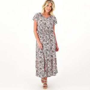 Destination 365 Short-Sleeve Midi Dress w Smocking- Rose (sz ) a596751